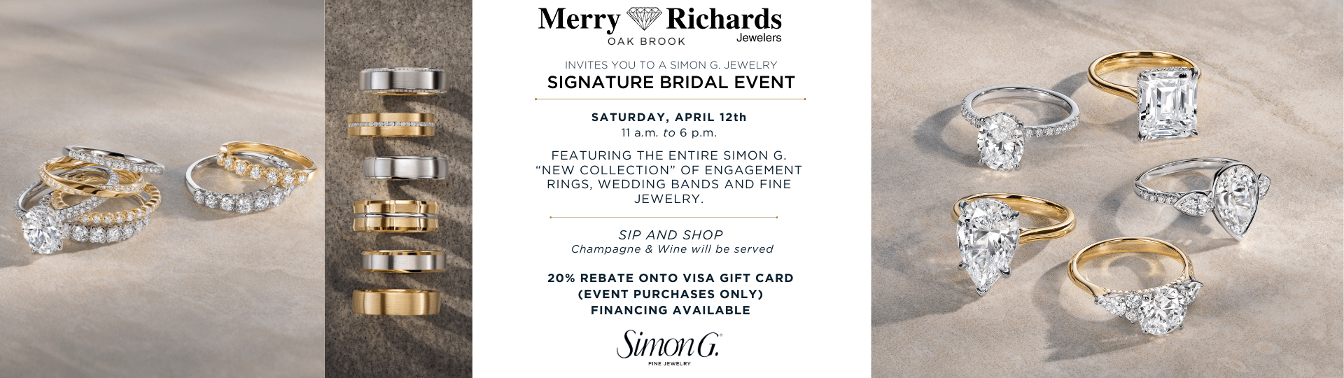 Merry Richards Bridal Event Merry Richards Bridal Event banner featuring engagement rings and wedding bands